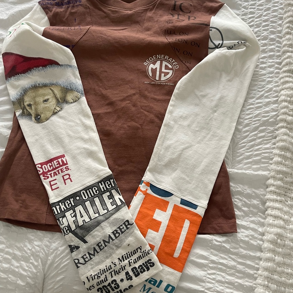 MG Brown and White Graphic Long Sleeve Top